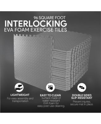 Foam Interlocking Exercise Floor Mat, 96 SqFt, Gray (2 Pack)