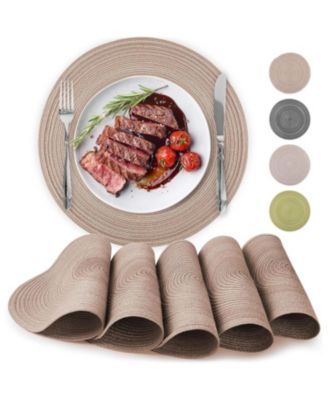 Braided Round Place Mats & Anti-Skid Placemat for Dining - Set of 6