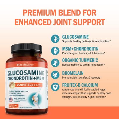 Glucosamine Chondroitin MSM 2110mg - Joint Support Supplement with Turmeric Curcumin- Made in USA - 180 Capsules
