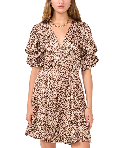 women's leopard-print bubble-sleeve dress