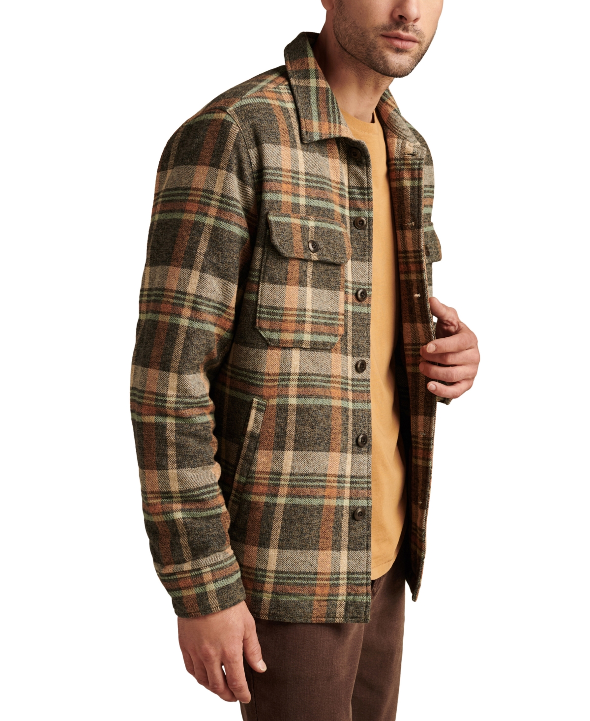 Lucky Brand Men's Plaid Button Front Long Sleeve Shirt Jacket