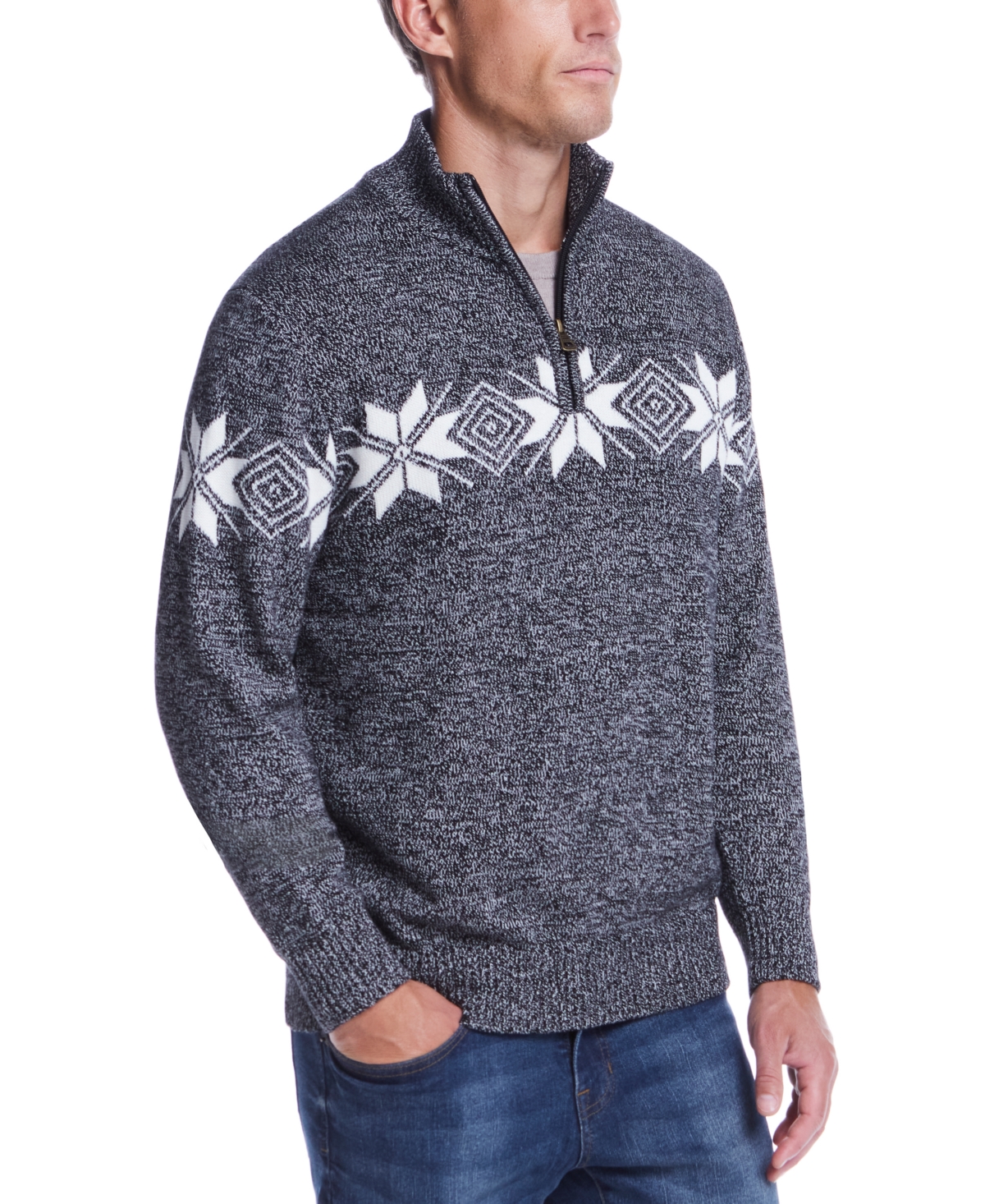 Weatherproof Vintage Men's Quarter-Zip Snowflake-Pattern Sweater