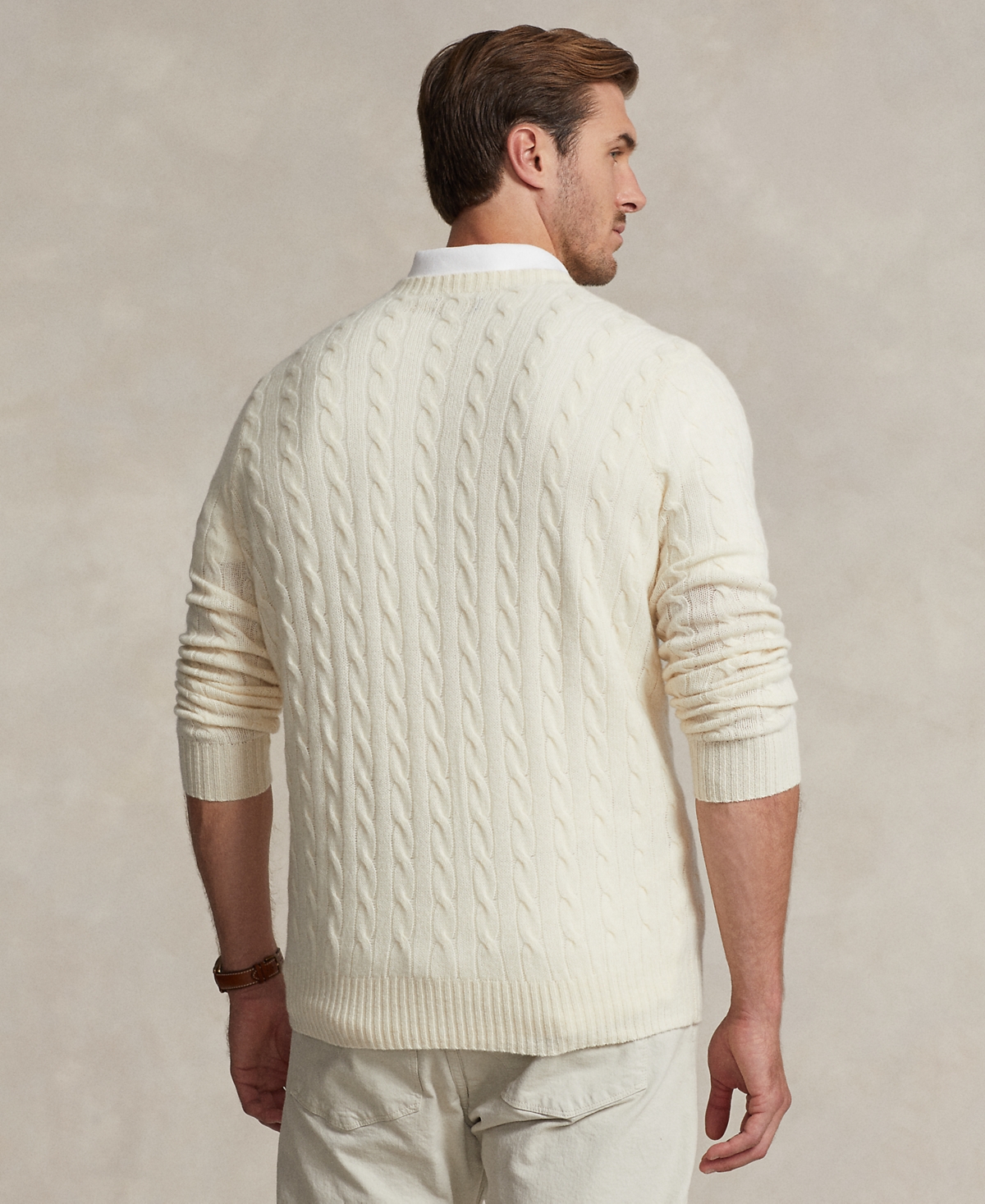 Polo Ralph Lauren Textured Cable Knit Sweater With Round Neckline And Fitted Silhouette In Natural