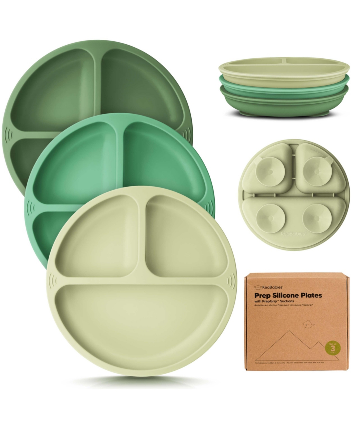 KeaBabies 3-Pack Prep Suction Plates for Baby, 100% Silicone Toddler Plates, Bpa-Free Divided Baby Plates with Suction