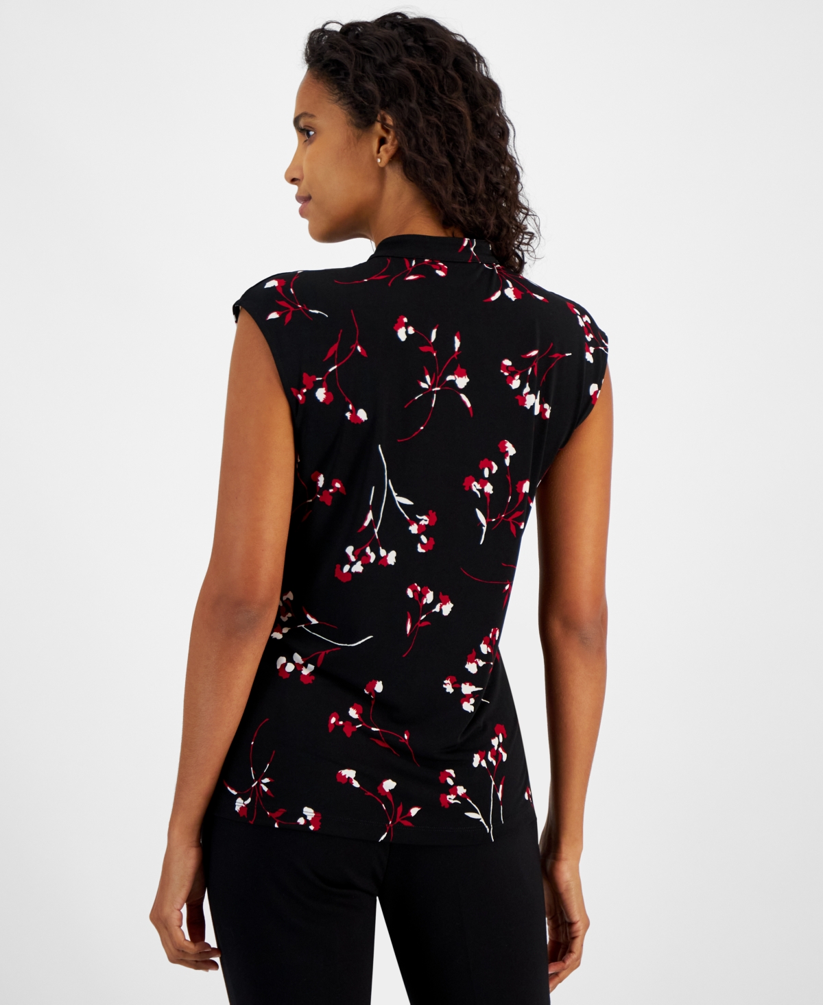 Kasper Women's Floral-Print Extend-Shoulder Button-Neck Knit Top, Regular & Petite Sizes