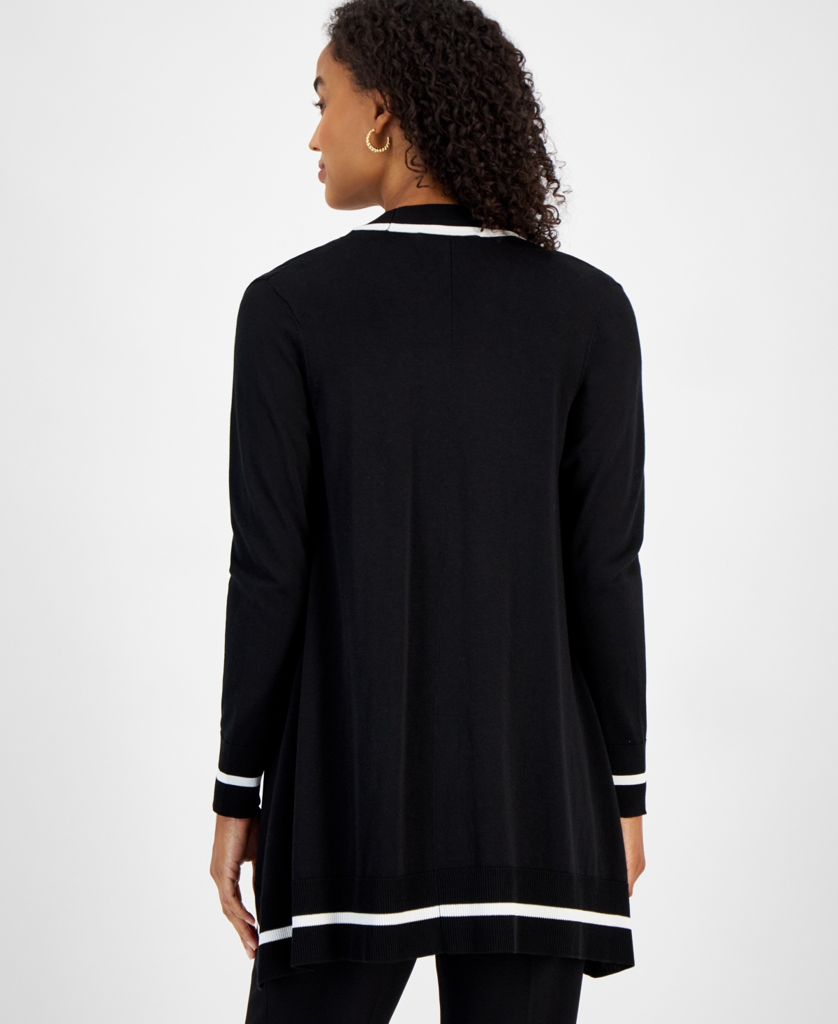 Kasper Women's Contrast-trim Open-front Cardigan, Regular & Petite In Black,white