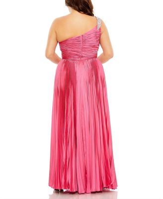 Women's Plus Size One Shoulder Embellished Pleated Sleeveless Gown