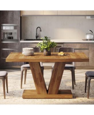 47-Inch Dining Table for 4, Walnut Brown Kitchen Dinner Table with Heavy Duty Pedestal, Farmhouse Wooden Eating Table