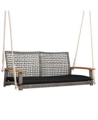 2-Person Patio Wicker Hanging Swing Chair Loveseat Cushion Porch Red