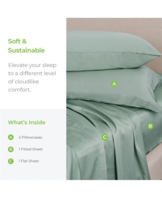 Classic 4-Piece Twill Sheet Set | Tahitian Breeze | Split King | Viscose Material |Extra soft, Cooling for Hot Sleepers, Corner Bands