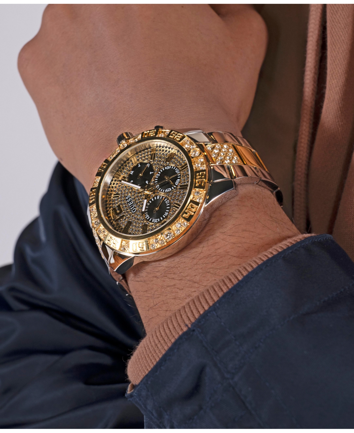 Guess Men's Multi-function Two-tone Stainless-steel Watch 48mm In Two Tone