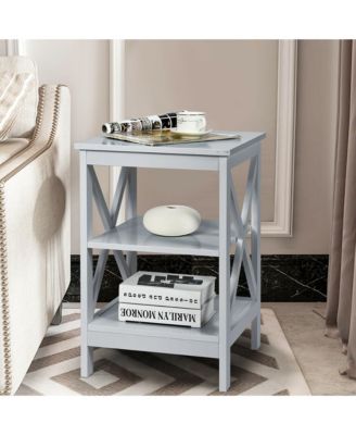 3-Tier Nightstand End Table X Design Storage Display Shelf Living Room