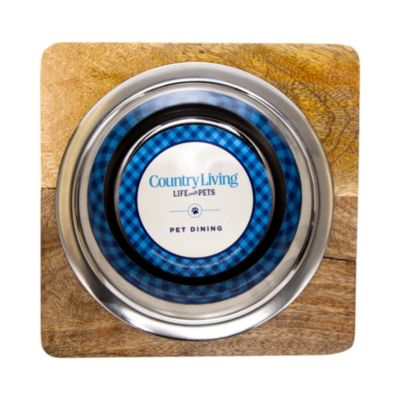 Elegant Stainless Steel Dog Bowl with Square Mango Wood Holder, Perfect for Modern Pet Homes – 1 qt