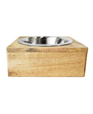 Elegant Stainless Steel Dog Bowl with Square Mango Wood Holder, Perfect for Modern Pet Homes – 1 qt