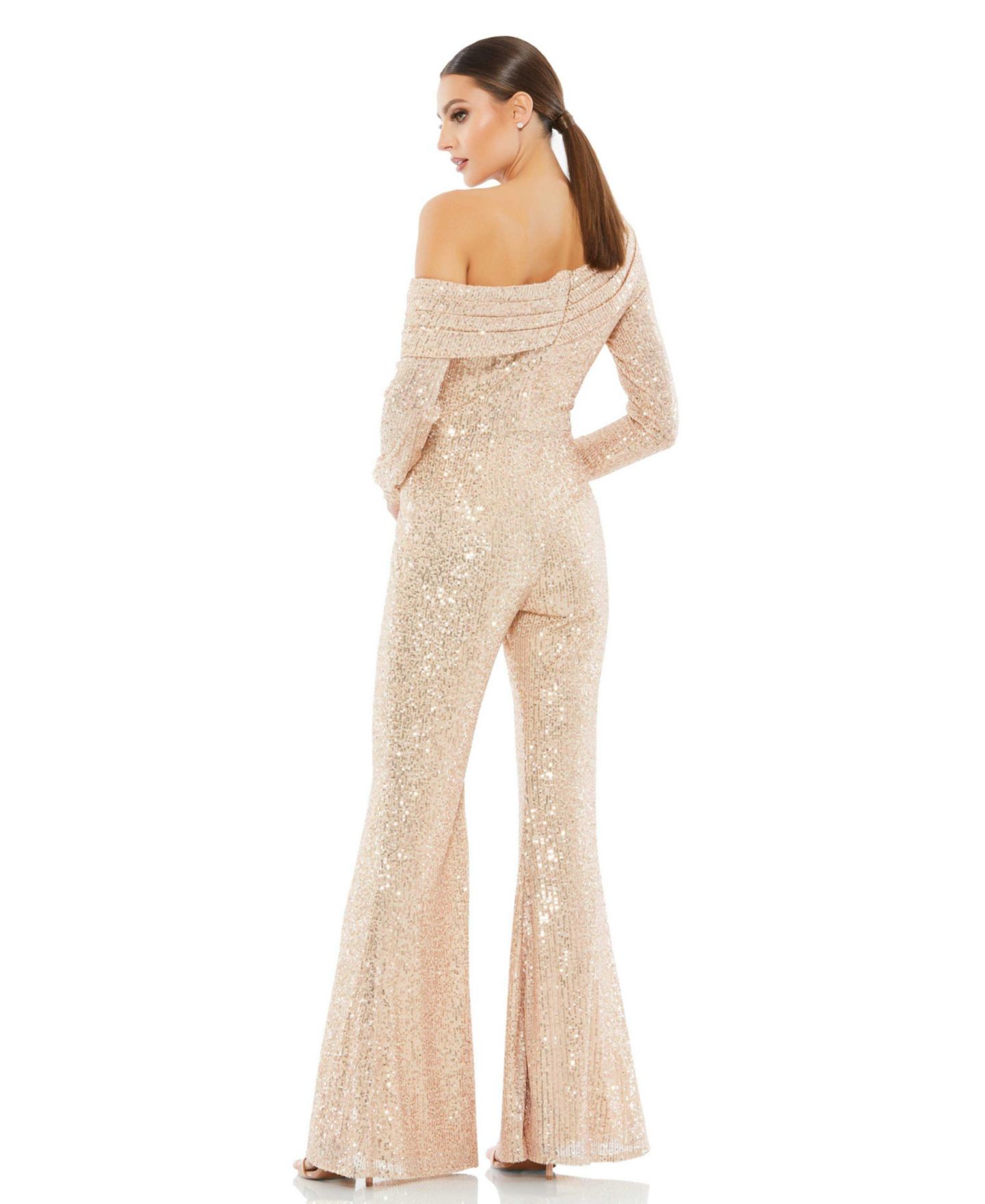 Женский комбинезон Mac Duggal Sequined Drop Shoulder Long Sleeve Jumpsuit, цвет: Розовый золотой — фото 2