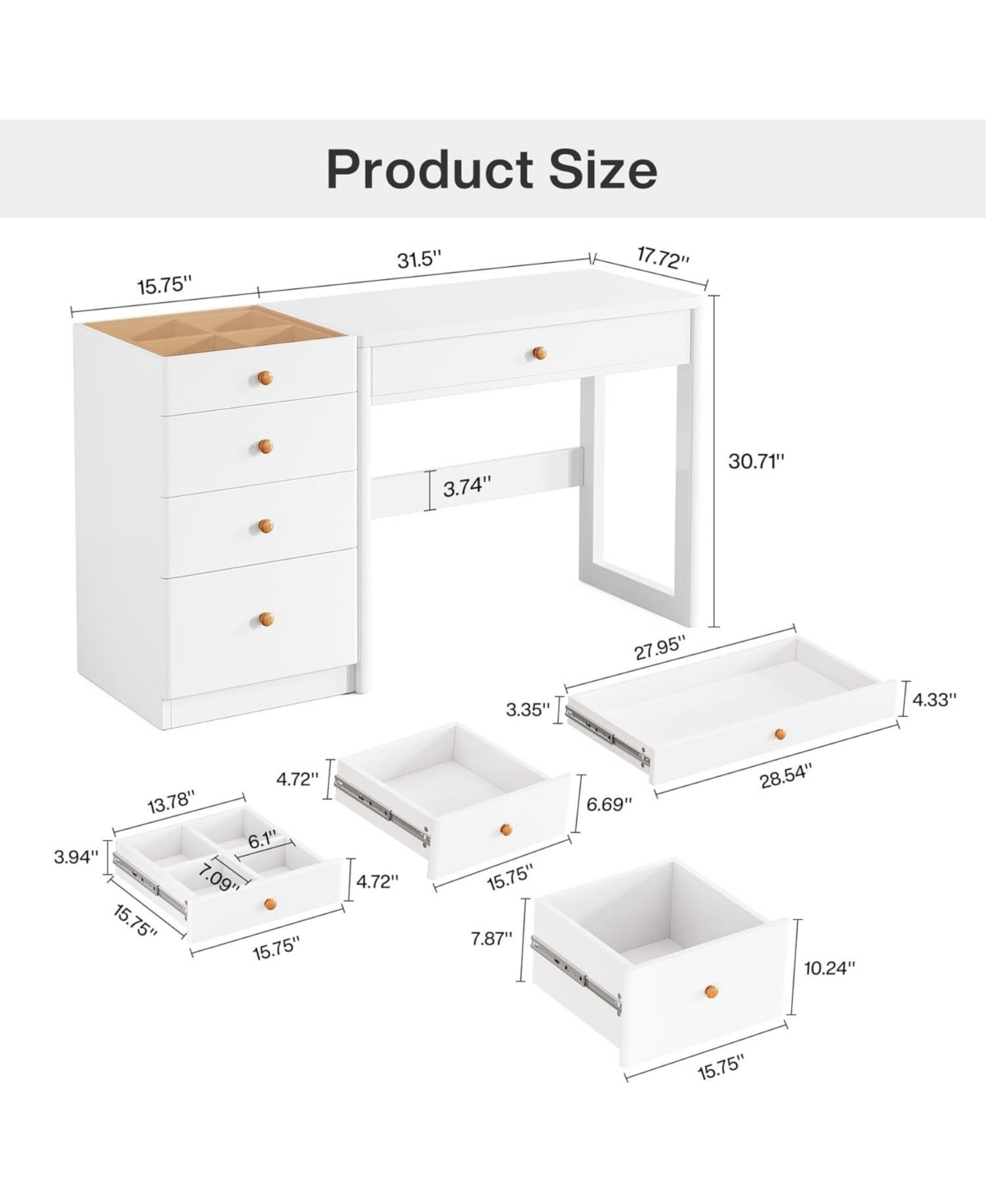 Tribesigns Makeup Vanity Desk with 5 Drawers, Modern Vanity Desk with Glass Top,Computer Desk Dressing Table for Bedroom (Without Mirror)