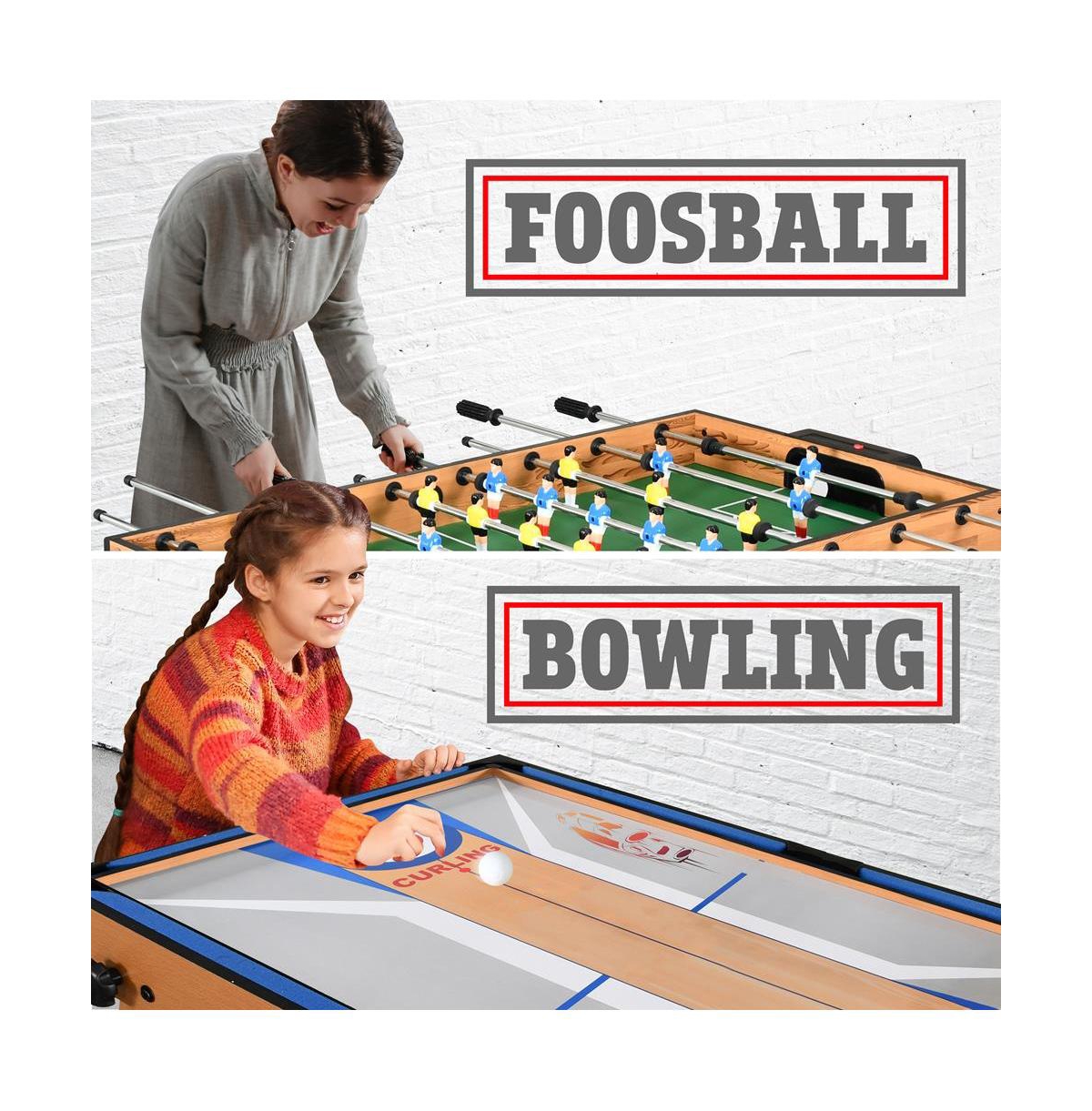 SereneLife 5-in-1 Foldable Multi-Function Game Table with Foosball, Pool, Bowling, Shuffleboard, and Ping Pong