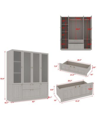 Glass Doors Armoires with Hanging Rods, Drawers and Shelves