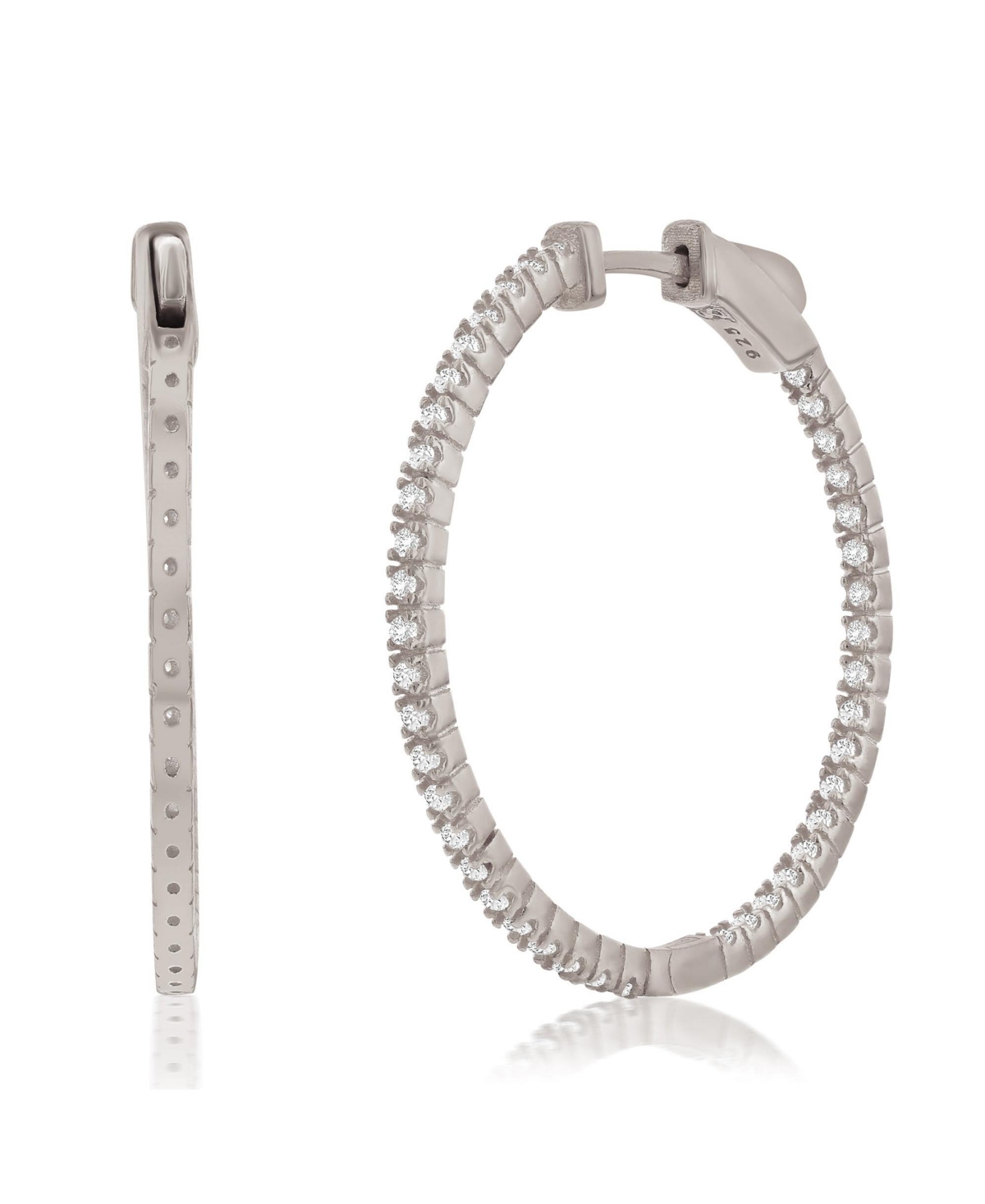 Suzy Levian Sterling Silver & White Cubic Zirconia Pave Hoop Earrings - White