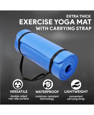 BalanceFrom GoCloud 1" Extra Thick Exercise Yoga Mat with Carrying Strap, Blue