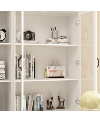 8-Shelf White Wood Standard Bookcase with Shelves,Drawers
