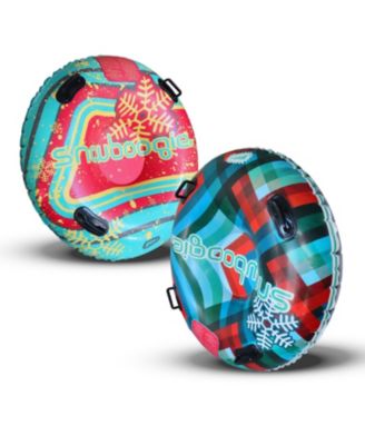 Inflatable Snow Tube, 48" Single/Double Rider Heavy Duty Air Tube, Hard Bottom Snow Sled with Handles