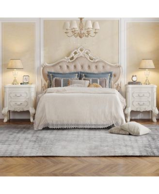 White Nightstand Set of 2: Classic End Tables with 2 Drawers & Carved Design – Ideal for Bedroom or Living Room