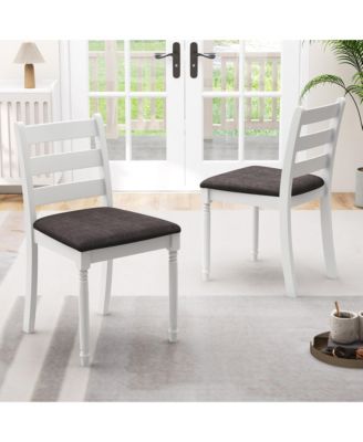 Wooden Dining Chair Set of 2 w/ Acacia Wood Legs Padded Cushion Ladder Back