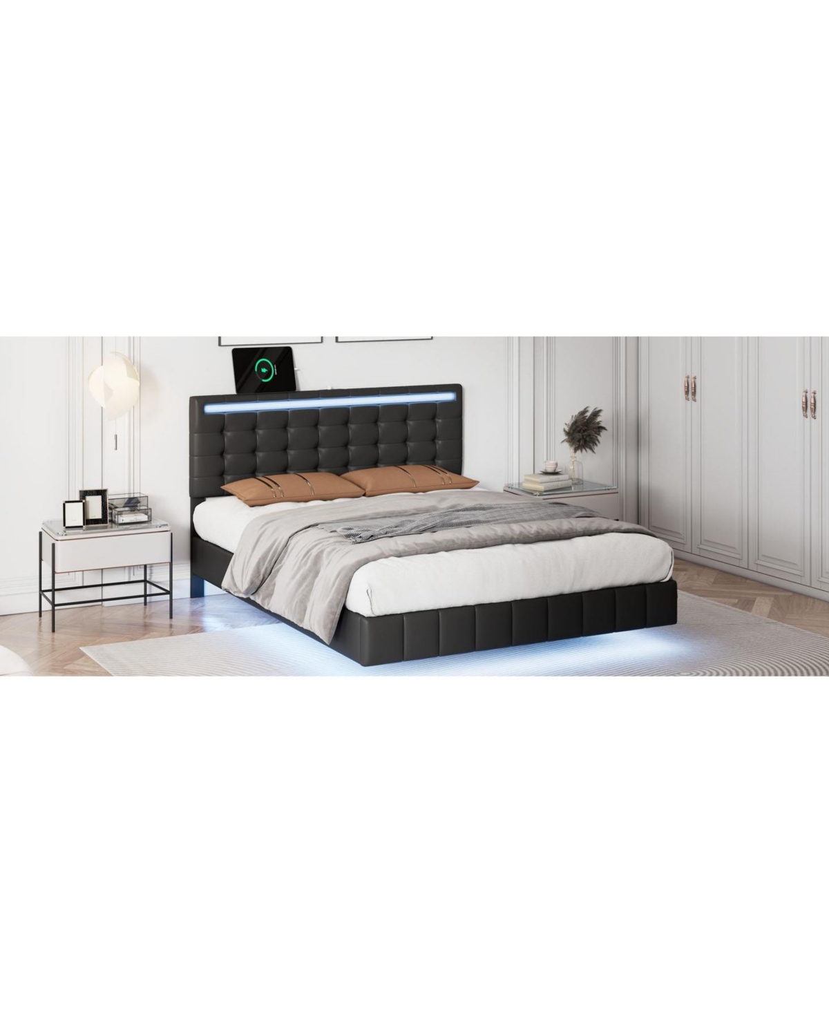 Slickblue Full Size Floating Bed Frame with Led Lights and Usb Charging – Modern and Sleek
