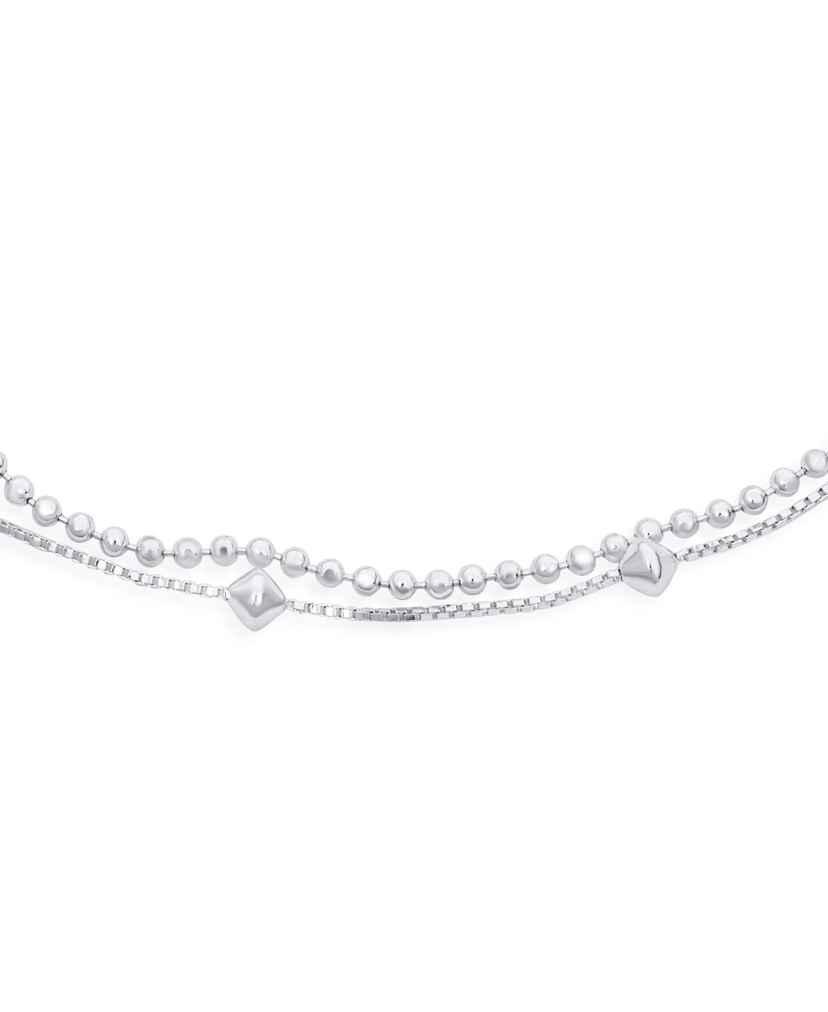 Bling Jewelry Simple 2 In 1 Set Tiny 3MM Station Shaped Beads Double Chain Anklet Strand Ankle Bracelet For Women .925 Sterling9-10 Inch Adjus