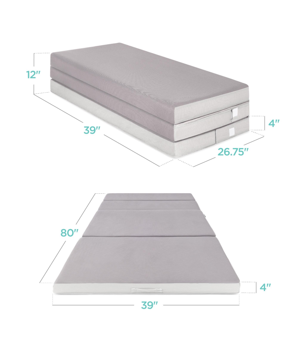 Best Choice Products 4in Thick Folding Portable Gray Mattress Topper w/ Carry Case