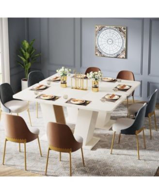 Modern Dining Table for 4-6, 55-Inch Rectangular Kitchen Table with U-Shaped Base, Wood Dinner Table