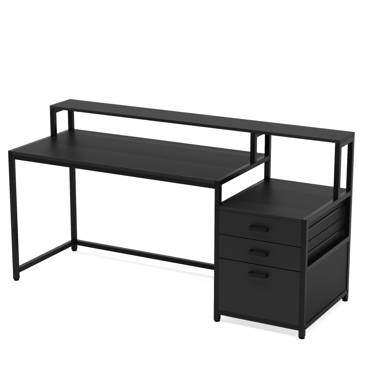 Tribesigns Computer Desk with File Drawer Cabinet, Ergonomic Office Desk with Monitor Stand, Computer Table with Printer Space, Wood Pc Table