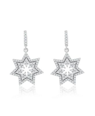 Sterling Silver Cubic Zirconia Snowflake Drop Earrings