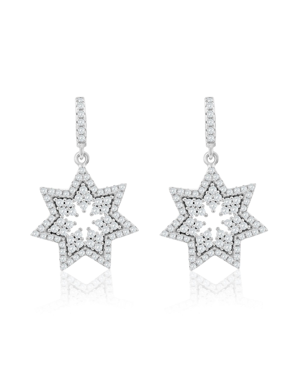 Suzy Levian Sterling Silver White Cubic Zirconia Starburst Drop Earrings - Silver