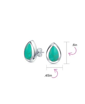 Simple  Teardrop Pear Shaped Stone Bezel Set Stud Earrings .925 Sterling Silver