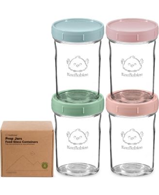 4pk Prep Baby Food Storage Containers, Leak-Proof, BPA Free Glass Baby Food Jars for Feeding