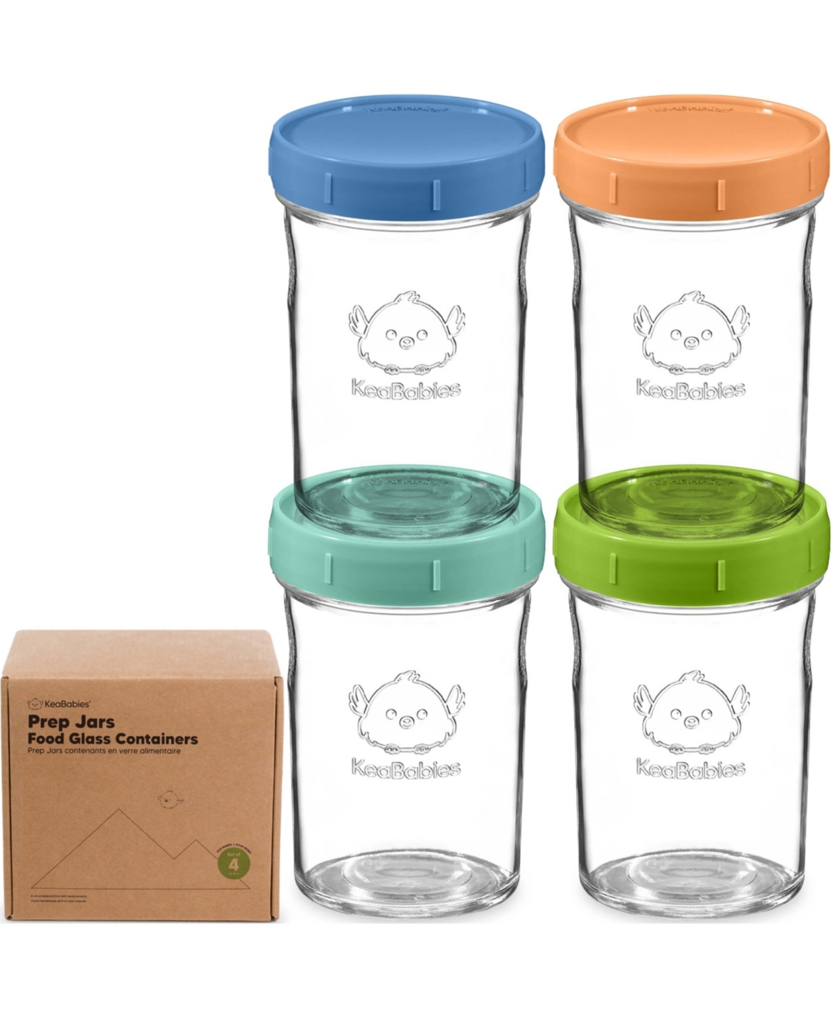 KeaBabies 4pk Prep Baby Food Storage Containers, Leak-Proof, Bpa Free Glass Baby Food Jars for Feeding