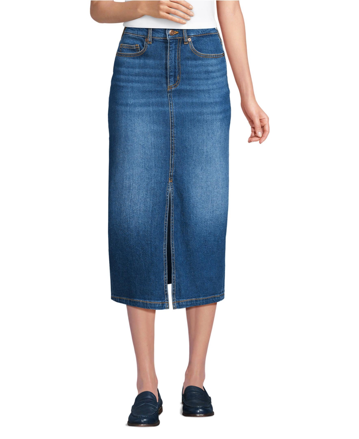 Women's Soft Denim Midi Column Skirt - Indigo tide blue