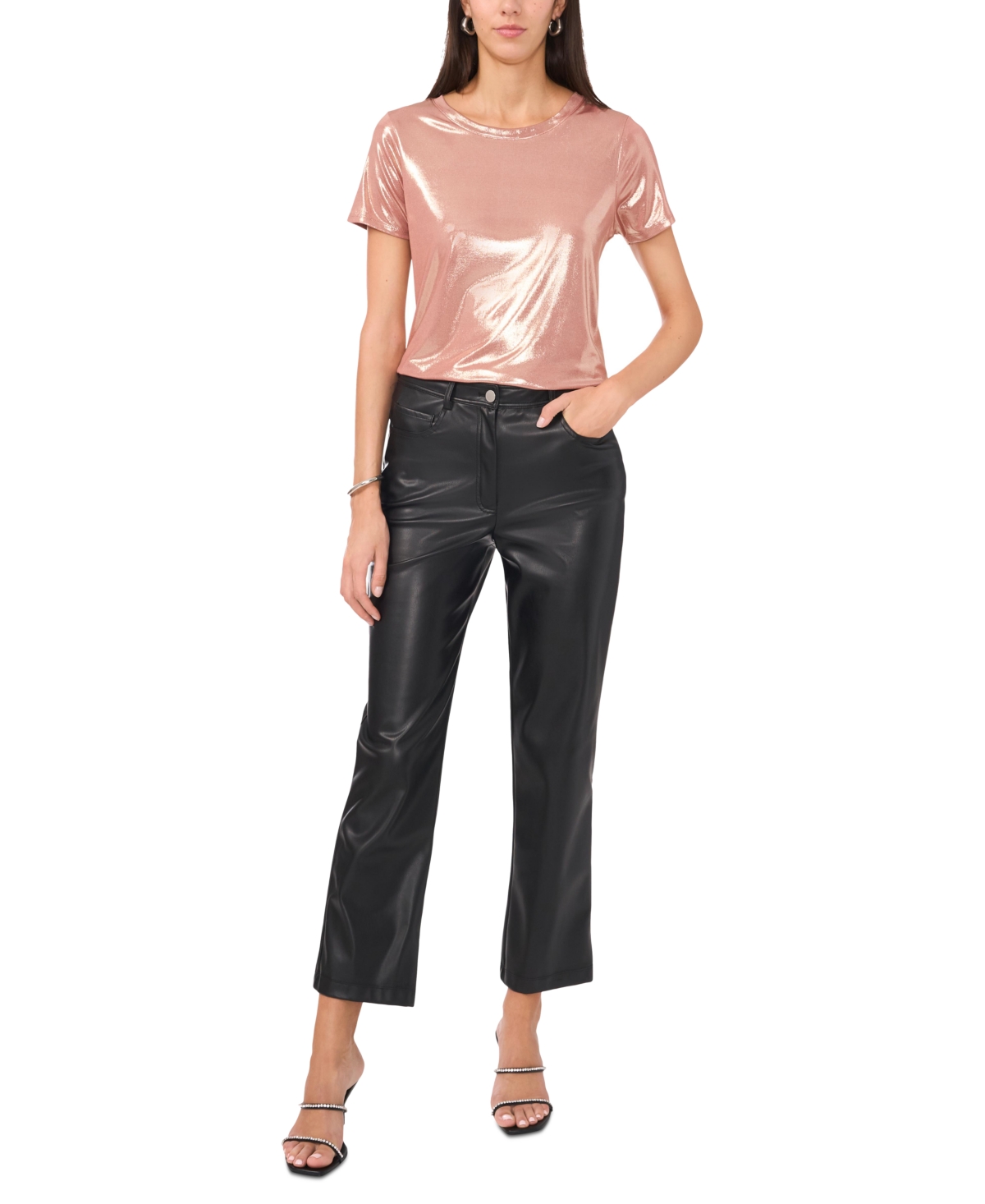 Vince Camuto Women's Metallic Short-Sleeve Crewneck Top