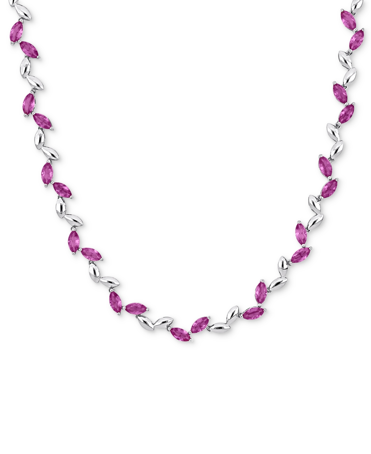 Macy's Lab-created Pink Sapphire & Polished Marquise 17" Collar Necklace (20 Ct. T.w.) In Silver