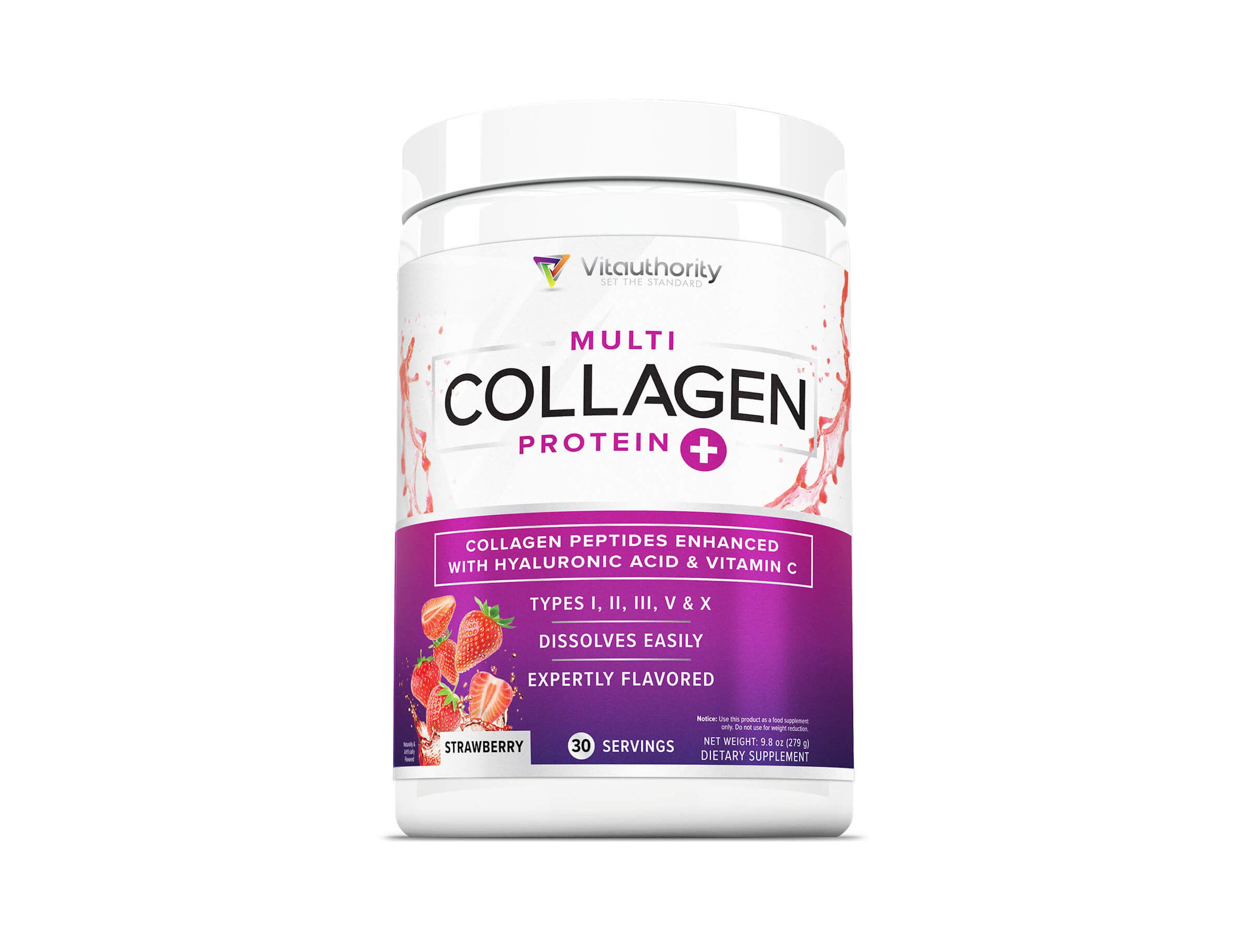 Vitauthority Multi Collagen Protein Plus, Strawberry, Vitauthority, 30 Servings