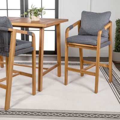 Porto 2-Pc. Acacia Wood Roped Cushioned Armrest Tub Outdoor Bar Stools
