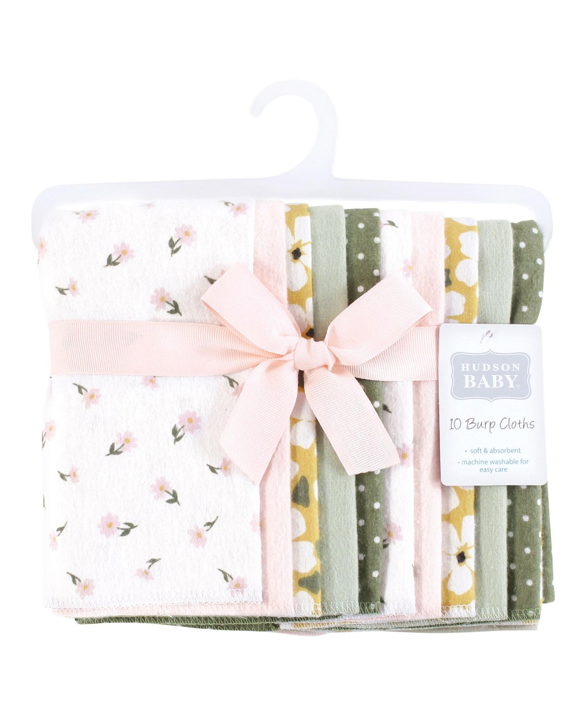 Hudson Baby Infant Girl Flannel Burp Cloth 10pk, One Size - Sage floral