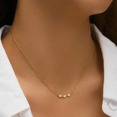 18K Gold Plated Sterling Silver Necklace with Three Round Cut Cubic Zirconia Stones