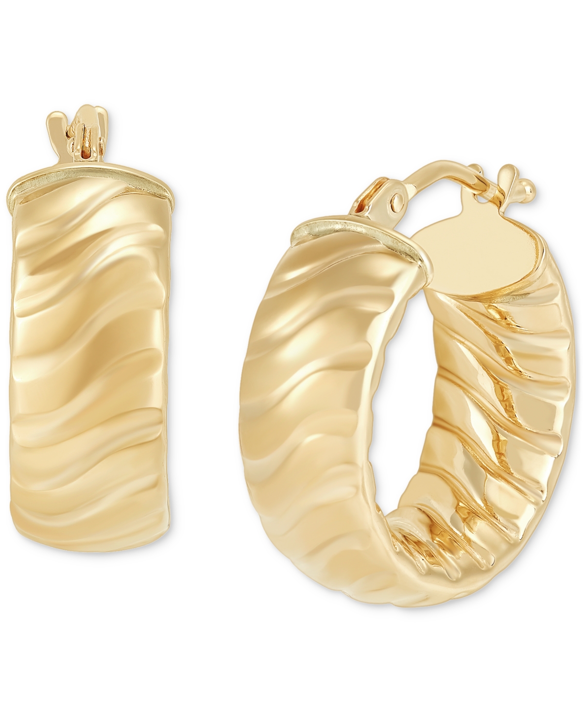 Italian Gold Polished Rib Texture Extra Small Huggie Hoop Earrings In 10k Gold, 0.39" In Gold