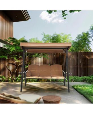 Outdoor Metal Patio Swing with Canopy and Cushions