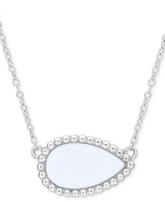 Black Agate Pear Bead Frame 17" Pendant Necklace in Sterling Silver (Also in White Agate, Malachite, & Lapis)