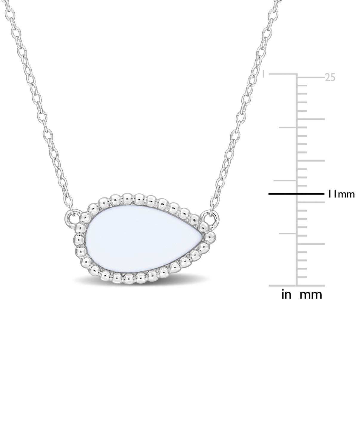 Macy's Black Agate Pear Bead Frame 17" Pendant Necklace In Sterling Silver (also In White Agate, Malachite, In White Agate