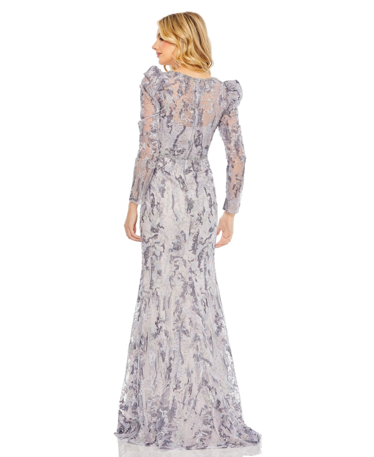 Mac Duggal Women's V-Neck Embellished Puff Sleeve Gown